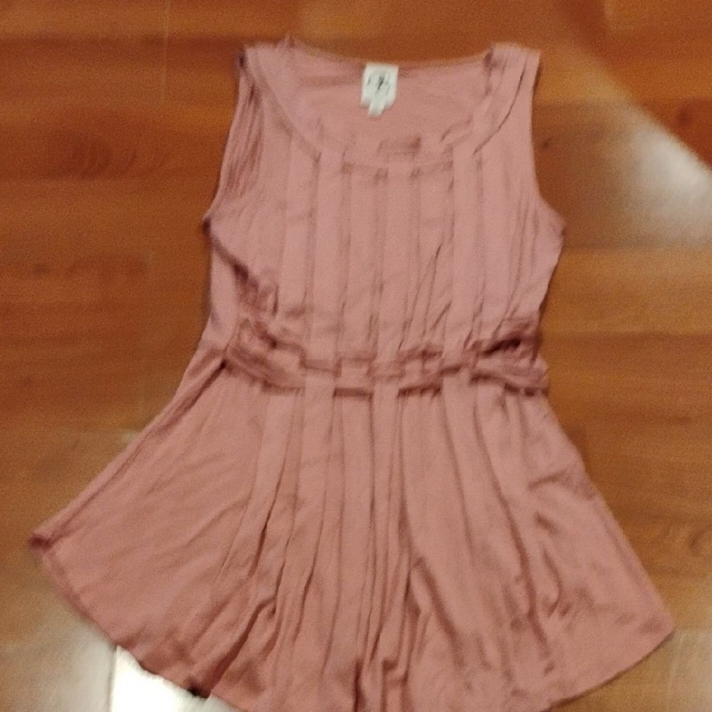 Pink Pleated Sleeveless Tank Top